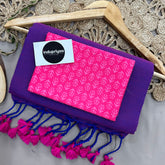 Purple Dual Tone Handloom Khadi Cotton Saree With Pink Designer Print Blouse